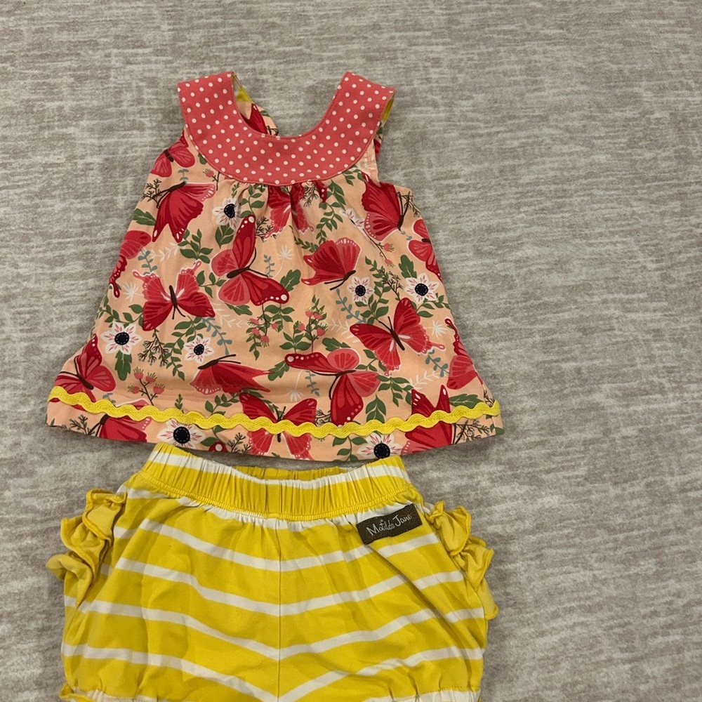 Matilda Jane Dress and Shorts Set - Red and Yellow EUC